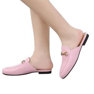 Vertundy Womens Size 5.5 Pink Faux Leather Slide On Mule Loafer Flats Shoes